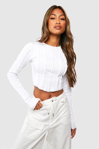 Womens Exposed Seam Ribbed Long Sleeve Crop Top - - 6 - boohoo - Modalova