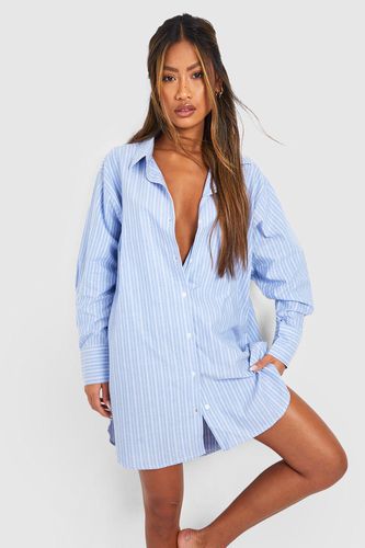 Womens Cotton Stripe Oversized Pyjama Night Shirt - - 12 - boohoo - Modalova