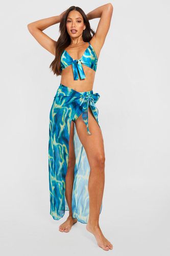 Womens Tall Blurred Abstract Tie Front High Waist Bikini Set - - 10 - boohoo - Modalova