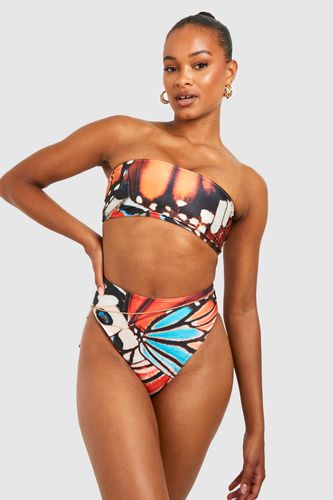Womens Tall Butterfly Print Bandeau High Waist Brief Bikini Set - - 8 - boohoo - Modalova