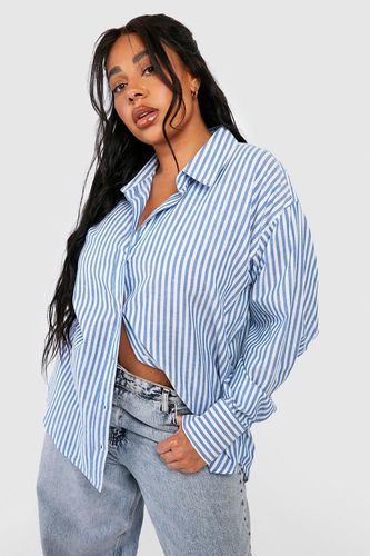 Womens Plus Oversized Linen Stripe Shirt - - 16 - boohoo - Modalova