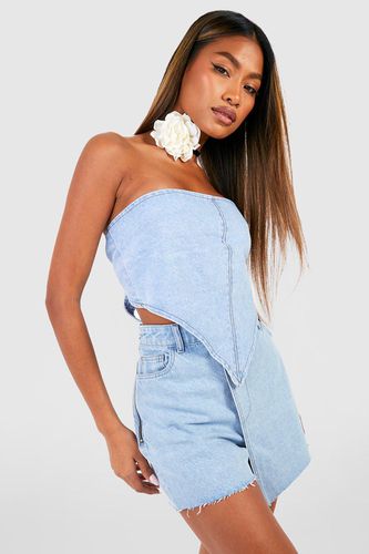 Womens Tie Back Denim Bandeau Top - - 6 - boohoo - Modalova