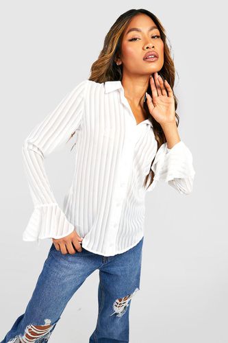 Womens Stripe Chiffon Flared Cuff Fitted Shirt - - 16 - boohoo - Modalova