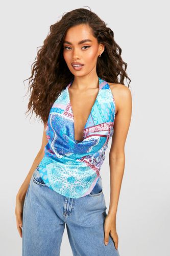 Womens Cowl Neck Halter Paisley Print Cropped Top - - 12 - boohoo - Modalova