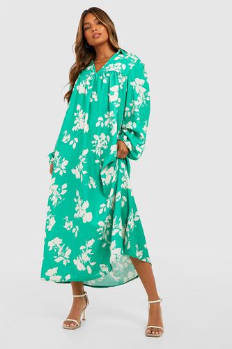 Womens Floral Print Blouson Sleeve Midaxi Smock Dress - - 10 - boohoo - Modalova