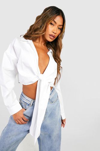 Womens Wrap Around Tie Detail Cotton Poplin Shirt - - 14 - boohoo - Modalova