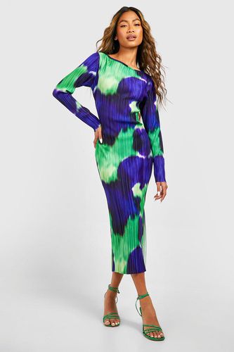 Womens Abstract Printed Plisse Midi Dress - - 14 - boohoo - Modalova