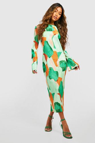 Womens Abstract Printed Plisse Midi Dress - - 12 - boohoo - Modalova