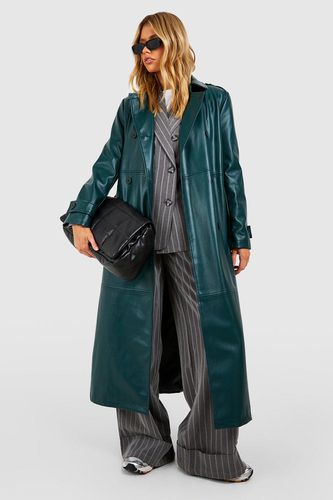 Womens Belted Faux Leather Trench Coat - - 12 - boohoo - Modalova