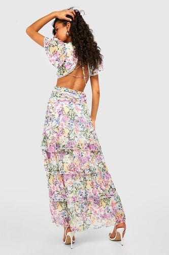Womens Floral Dobby Cut Out Ruffle Maxi Dress - - 14 - boohoo - Modalova