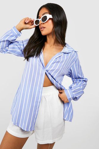 Womens Petite Poplin Stripe Oversized Shirt - - 10 - boohoo - Modalova