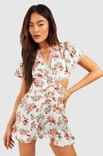 Womens Floral Print Cut Out Playsuit - - 12 - boohoo - Modalova