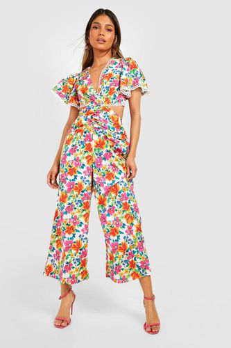 Womens Floral Print Cut Out Jumpsuit - - 10 - boohoo - Modalova