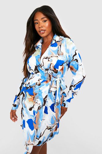 Womens Plus Marble Printed Shirt Dress - - 24 - boohoo - Modalova