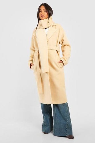 Womens Petite Wool Wrap Coat With Scarf - - 10 - boohoo - Modalova