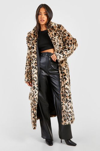 Womens Petite Belted Leopard Faux Fur Maxi Coat - - 6 - boohoo - Modalova
