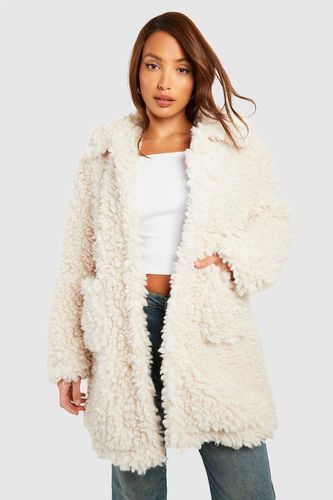 Womens Tall Textured Collared Faux Fur Coat - - 12 - boohoo - Modalova