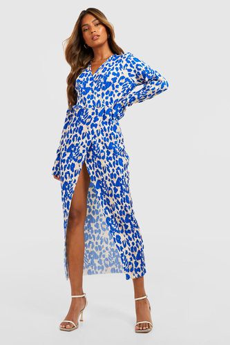 Womens Leopard Plisse Wrap Midaxi Dress - - 12 - boohoo - Modalova