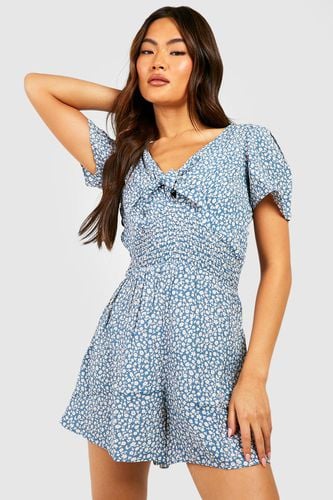 Womens Disty Floral Tie Front Playsuit - - S - boohoo - Modalova