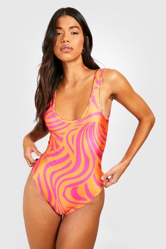 Womens Tall Abstract Zebra Print Scoop Swimsuit - - 18 - boohoo - Modalova