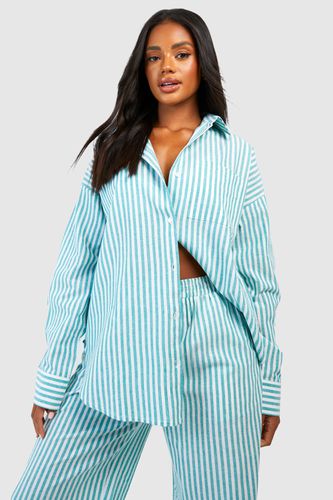 Womens Cotton Stripe Oversized Pyjama Shirt - - 6 - boohoo - Modalova