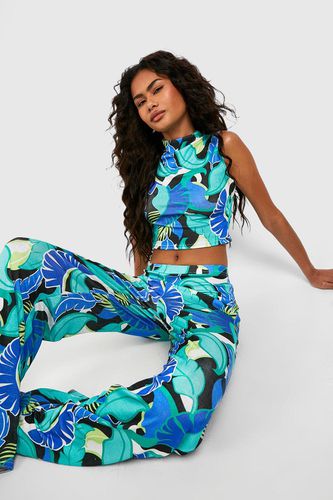 Womens Tropical Print Acetate Slinky Cowl Top - - 12 - boohoo - Modalova