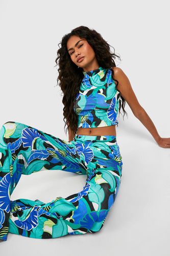 Womens Tropical Print Acetate Slinky Cowl Top - - 16 - boohoo - Modalova
