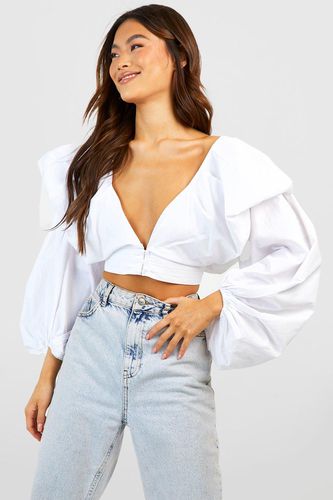 Womens Poplin Ruffle Volume Sleeve Shirt - - 6 - boohoo - Modalova