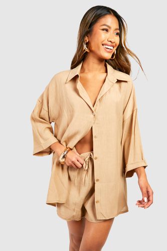 Womens Textured Crinkle Oversized Shirt & Shorts Set - - 16 - boohoo - Modalova