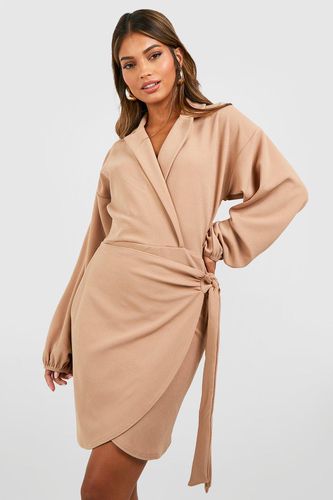 Womens Crepe Volume Sleeve Wrap Front Shirt Dress - - 14 - boohoo - Modalova