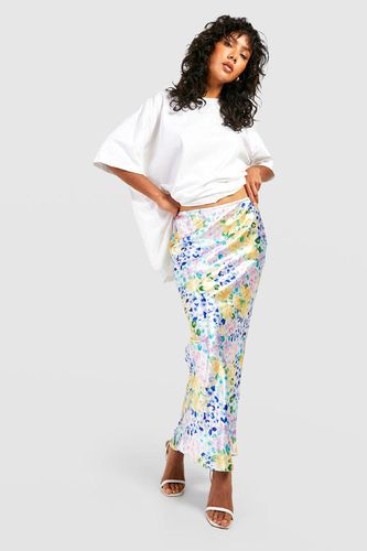 Womens Satin Multi Floral Print Midaxi Skirt - - 12 - boohoo - Modalova