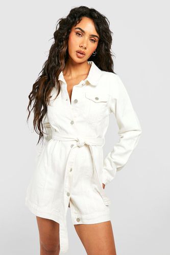 Womens Belted Western Denim Micro Mini Shirt Dress - - 10 - boohoo - Modalova