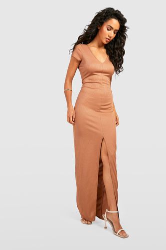 Womens Rib Short Sleeve Split Maxi Dress - - 10 - boohoo - Modalova