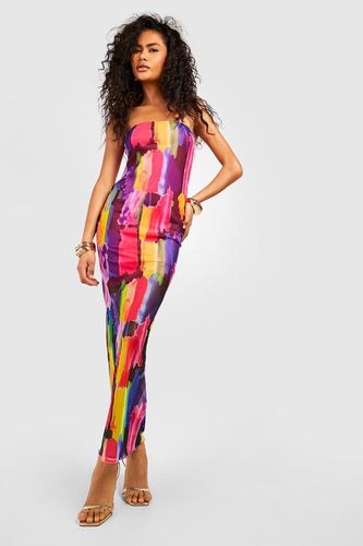 Womens Abstract Printed Mesh Bandeau Maxi Dress - - 12 - boohoo - Modalova