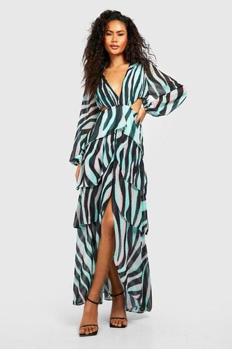 Womens Zebra Cut Out Ruffle Maxi Dress - - 10 - boohoo - Modalova