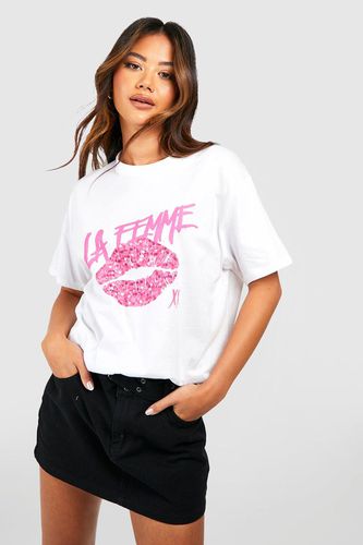 Womens Lips Printed Oversized T-shirt - - L - boohoo - Modalova