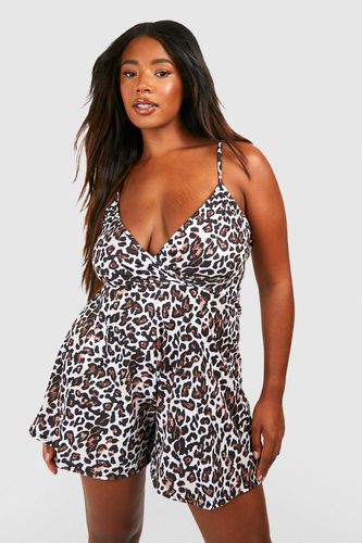 Womens Plus Jersey Leopard Print Flippy Playsuit - - 16 - boohoo - Modalova