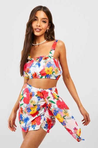 Womens Floral Chiffon Drape Beach Skirt & Bandeau - - L - boohoo - Modalova