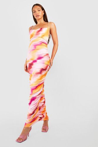 Womens Tall Blurred Abstract Cowl Ruched Side Maxi Dress - - 10 - boohoo - Modalova