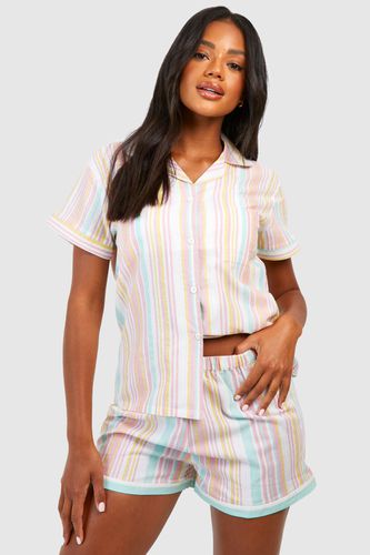 Womens Cotton Stripe Pyjama Shirt & Short Set - - 10 - boohoo - Modalova