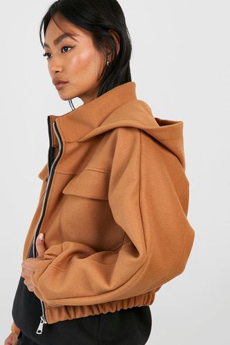 Womens Hooded Wool Look Jacket - - 10 - boohoo - Modalova