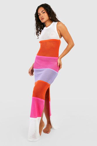 Womens Crochet Knit Colour Block Maxi Beach Dress - - M - boohoo - Modalova