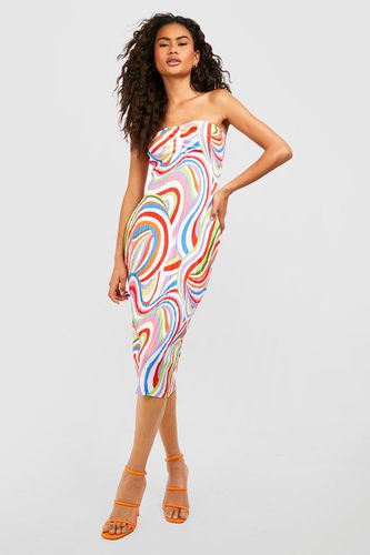 Womens Abstract Printed Plisse Bandeau Midi Dress - - 12 - boohoo - Modalova