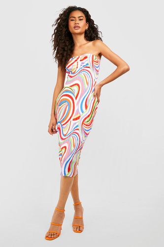 Womens Abstract Printed Plisse Bandeau Midi Dress - - 14 - boohoo - Modalova