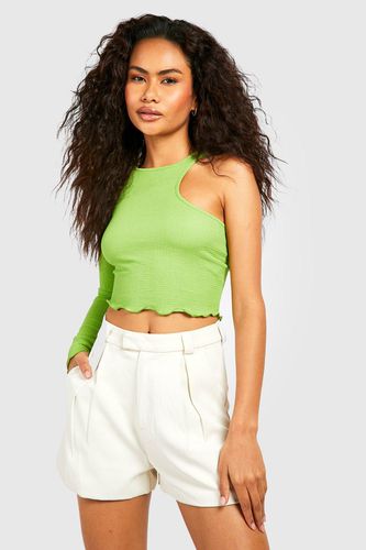 Womens Cut Out Shoulder Long Sleeve Lettuce Hem Crop Top - - XL - boohoo - Modalova