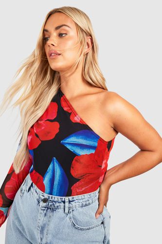 Womens Plus Mesh Abstract One Shoulder Top - - 20 - boohoo - Modalova