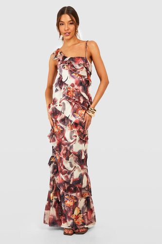 Womens Floral Ruffle Chiffon Asymmetric Maxi Dress - - 10 - boohoo - Modalova