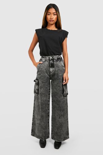 Womens High Rise Cargo Jeans - - 10 - boohoo - Modalova