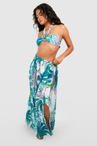 Womens Tropical 3 Pack Bikini Set & Maxi Sarong - - 8 - boohoo - Modalova