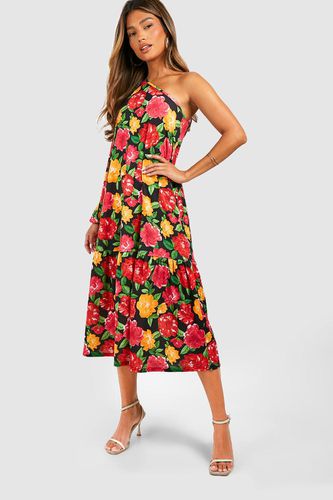 Womens Bold Floral Asymmetric Midi Smock Dress - - 12 - boohoo - Modalova